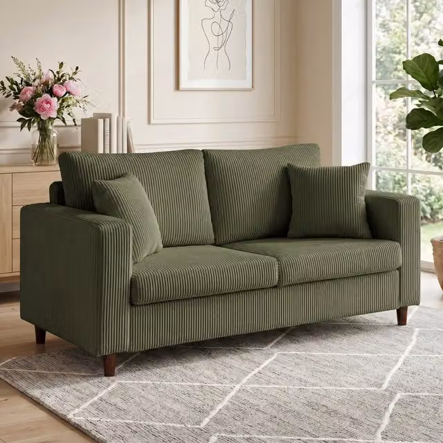 HOMCOM Corduroy Upholstered Loveseat Sofa in Green, Width: 170 cm