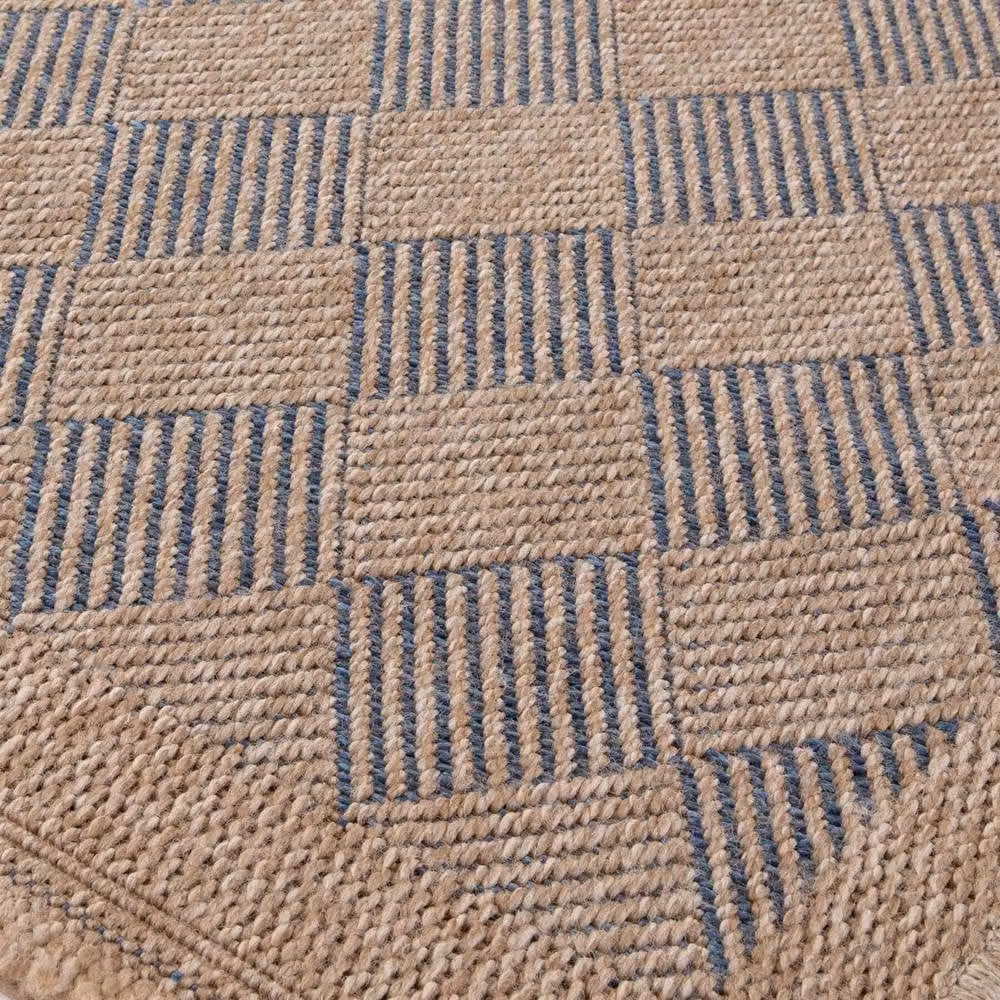 THE RUGS Blue and Beige Jute-Look Diamond Design Outdoor Garden Rug, W: 240 cm, D: 340 cm