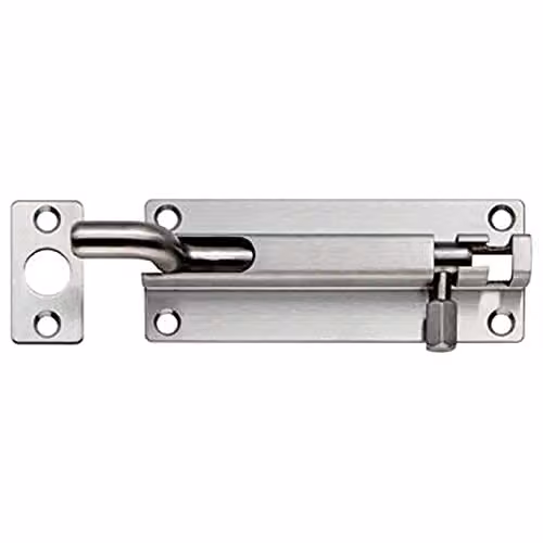 Loops Cranked Barrel Surface Mounted Door Bolt Lock in Satin Stainless Steel, 100 x 38 mm