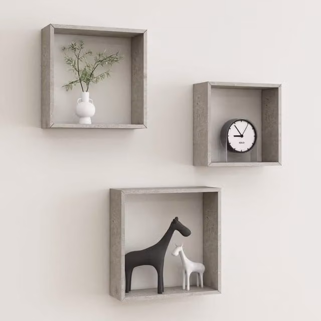 Berkfield Home Wall Mounted Cube Shelves, 3 Piece Set, Concrete Grey – 1