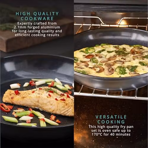 Swan Stealth 2 Piece Forged Aluminium Frying Pan Set with Toxin Free Ceramic Coating in Black, Induction Compatible – 5