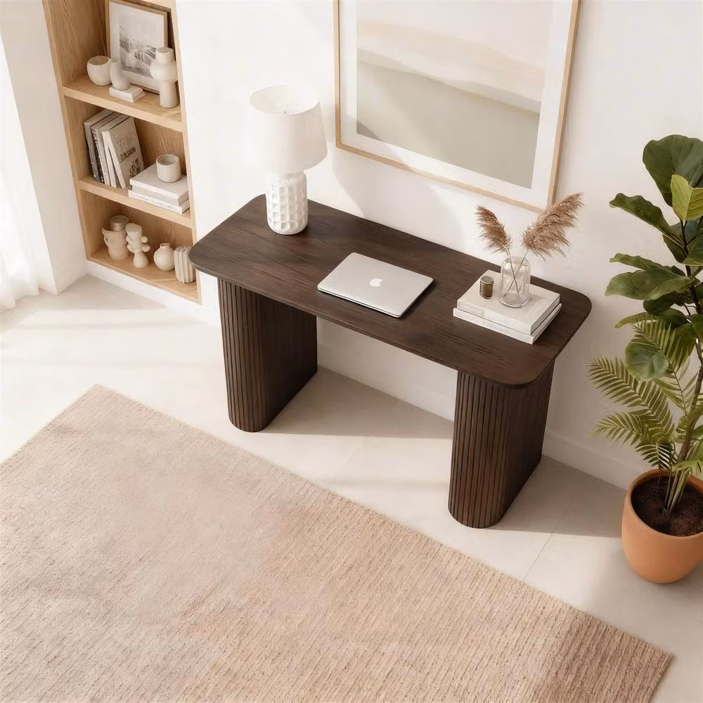 Home Source Monroe Compact Wooden Computer Desk in Brown, W: 119.0 cm, D: 50.0 cm, H: 73.5 cm – 2
