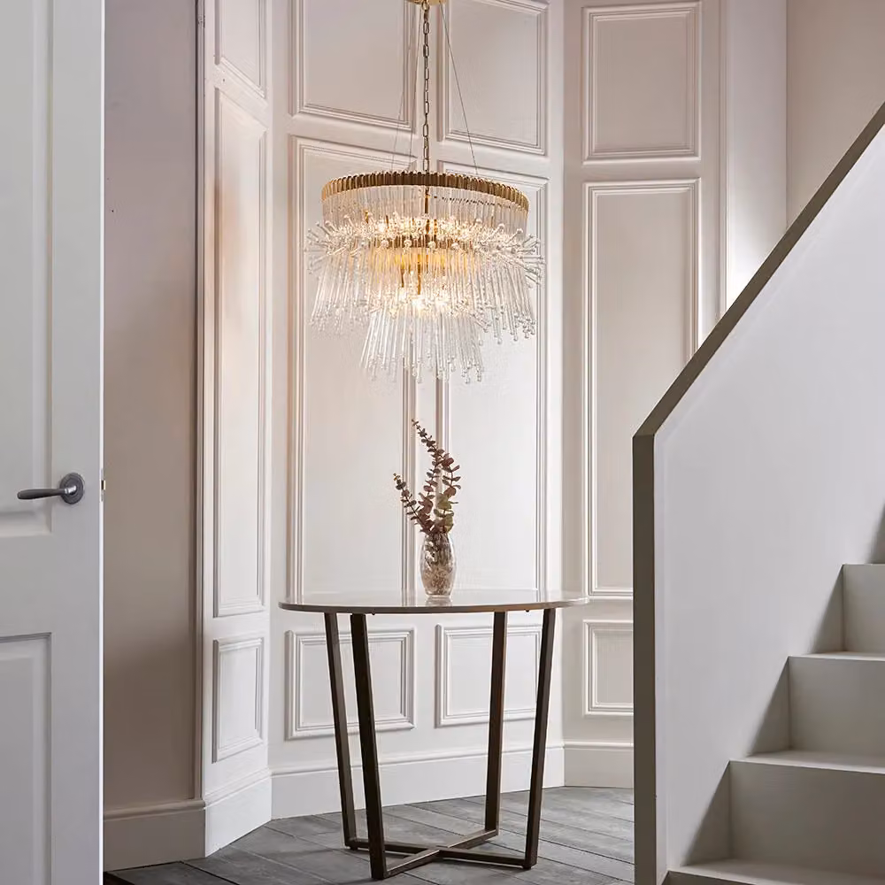 Loops Gold Plated 9 Bulb Ceiling Chandelier with Transparent Glass Detailing – 2