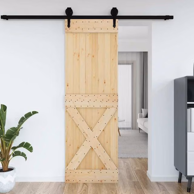 Berkfield Home Narvik Rustic Sliding Door in Brown Solid Wood, W: 70 cm, H: 210 cm – 1