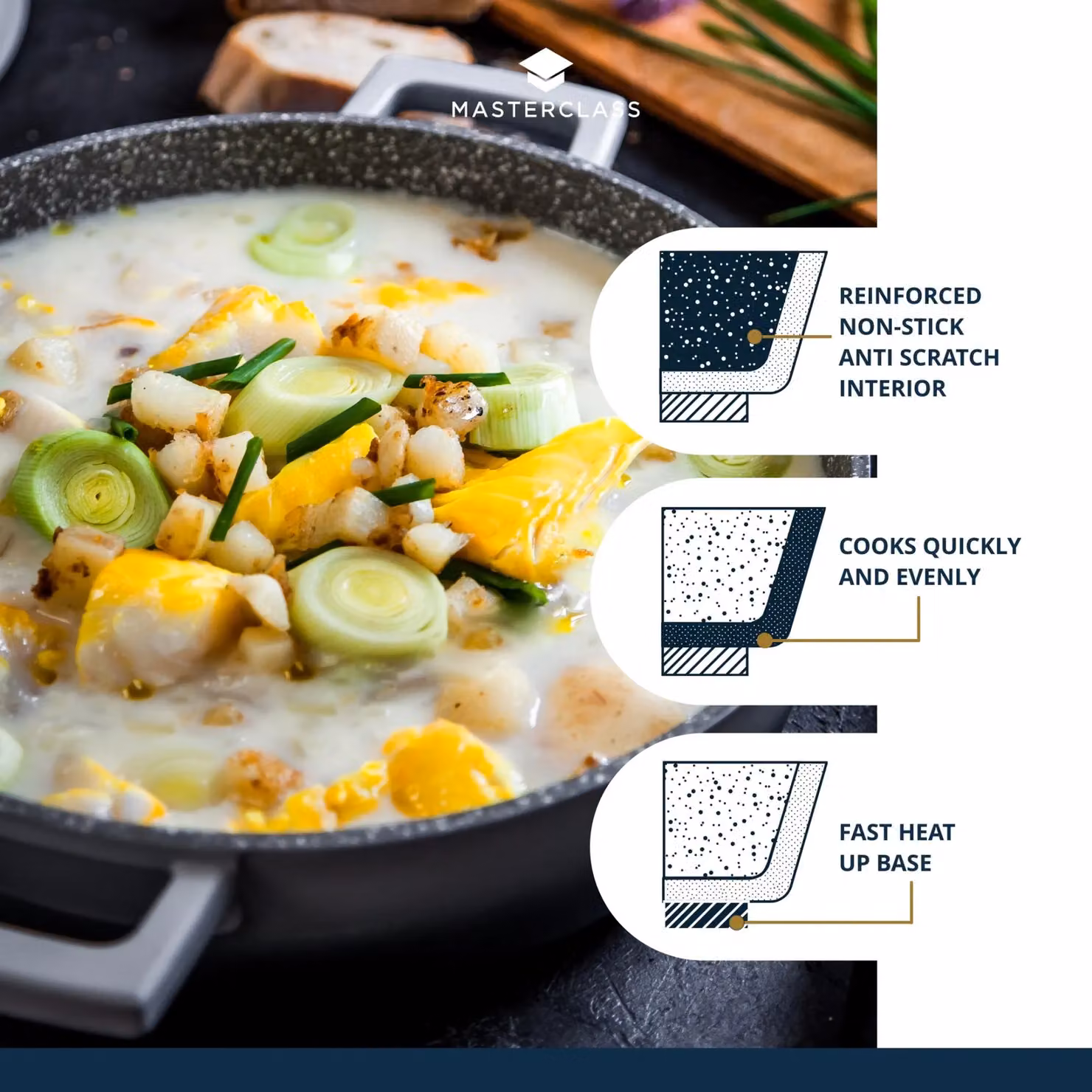 MasterClass Non-Stick Shallow Casserole Dish with Lid, Grey, 4 l – 6