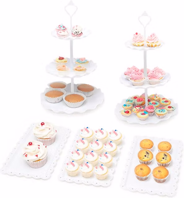 Pukkr Round Cake Stand and Appetiser Tray Set in White Plastic
