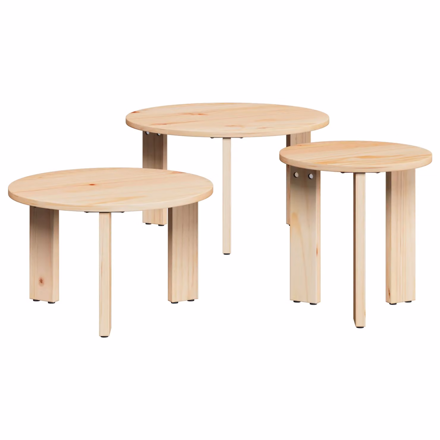 Berkfield Home 3-Piece Nested Round Coffee Table Set in Brown Rustic Solid Pine Wood – 2