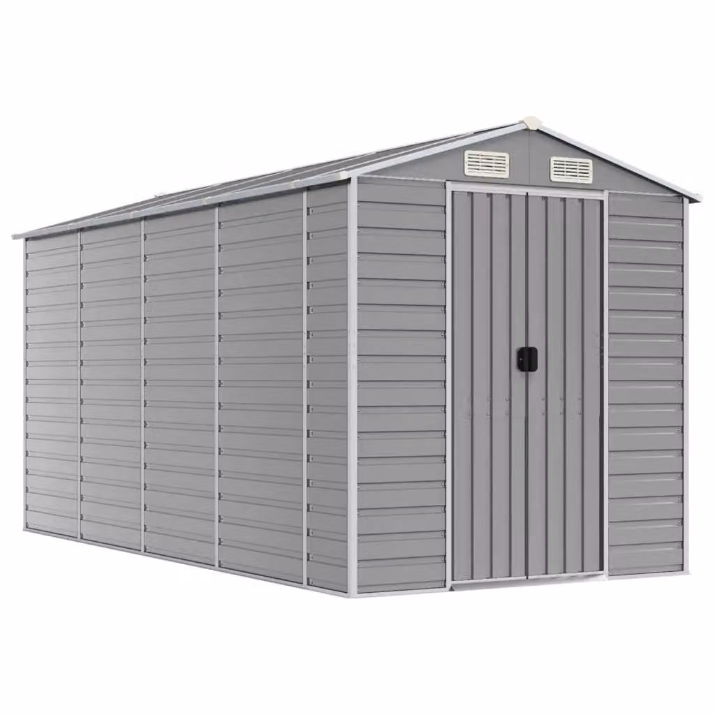 Berkfield Home Pent Garden Shed in Light Grey, Galvanised Steel, W: 385 cm, D: 191 cm, H: 198 cm – 2