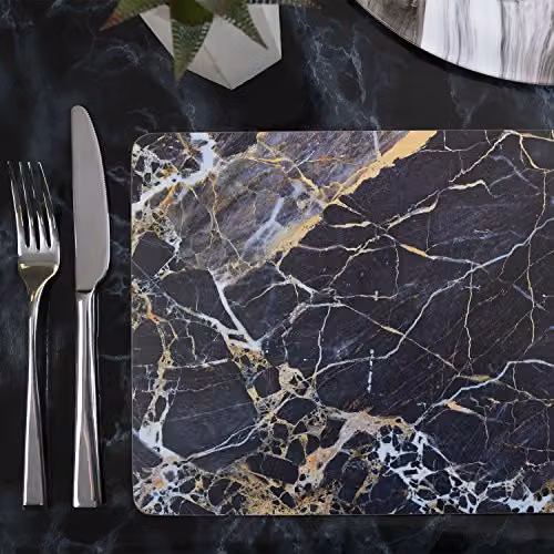 Creative Tops Set of 6 Navy Marble Cork Placemats, Rectangular, Blue, Grey and Gold – 2