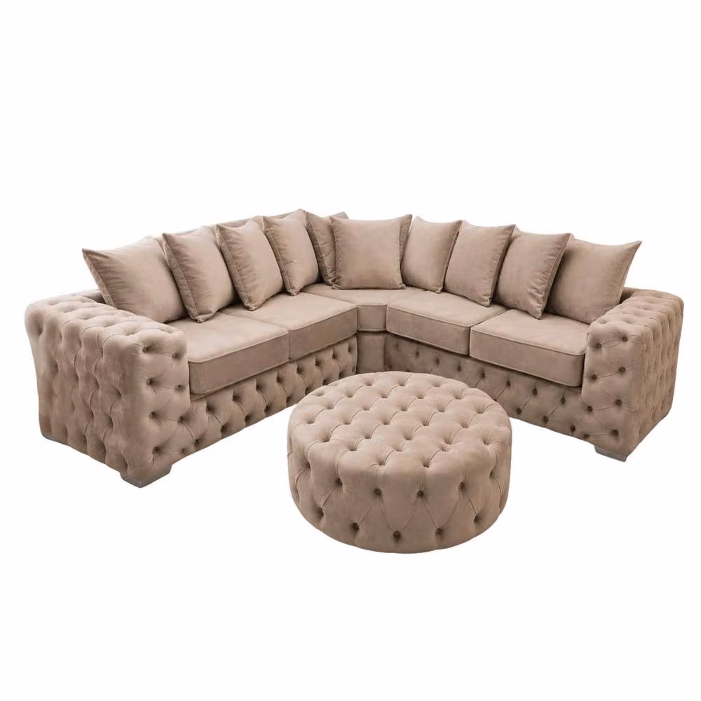 Stratus Interiors Ashley Luxe Chesterfield Scatter Back L-Shape Sofa in Light Beige – 2