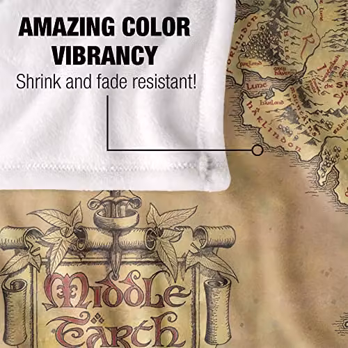 LOGOVISION Lord of the Rings Map of Middle Earth Silky Touch Super Soft Fleece Throw Blanket, White, W/D/H: 152 x 127 cm – 2