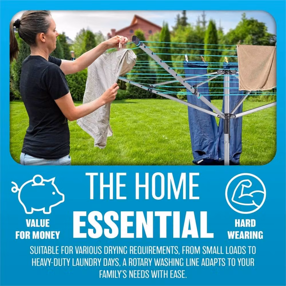 Nordara 50M 4 Arm Rotary Outdoor Folding Clothes Airer in Blue – 3