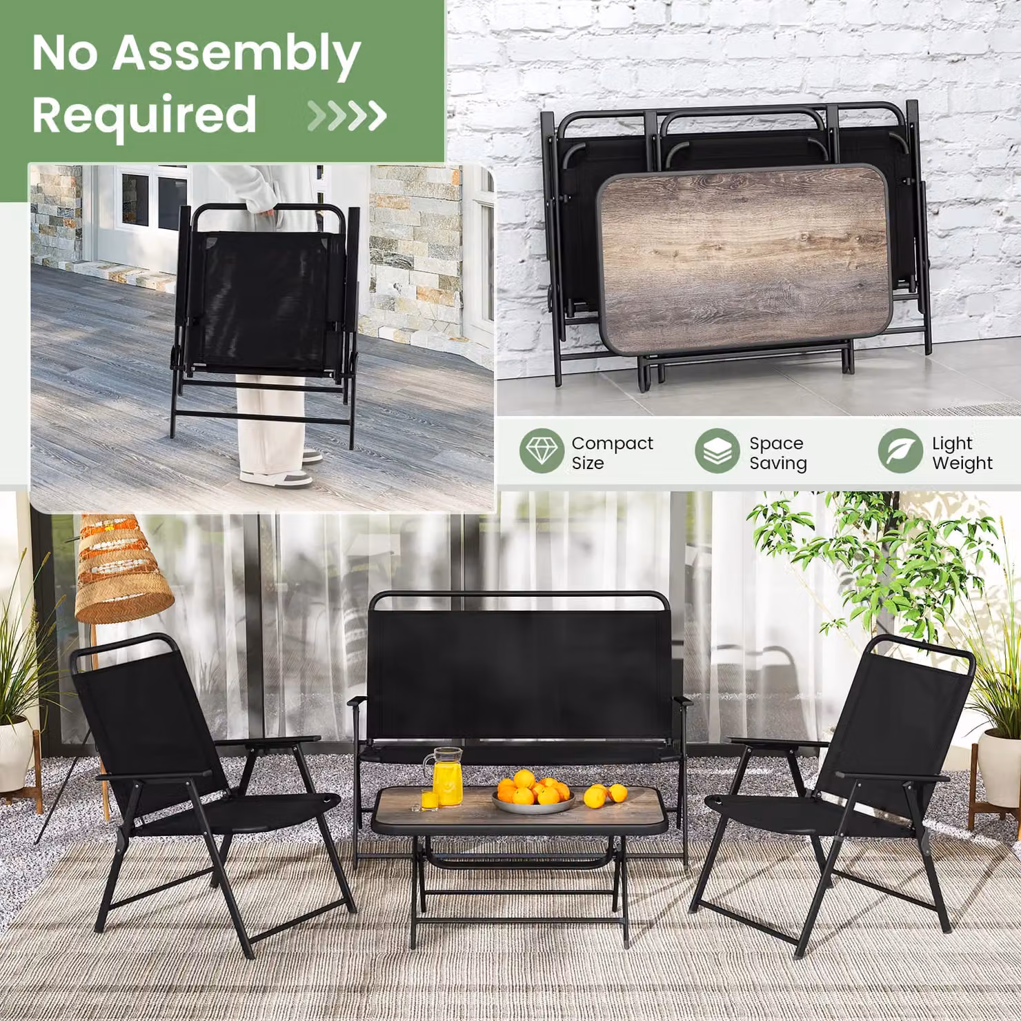 Costway 4 Piece Outdoor Conversation Set with Powder Coated Steel Metal Frame and Upholstered Cushions in Black – 7