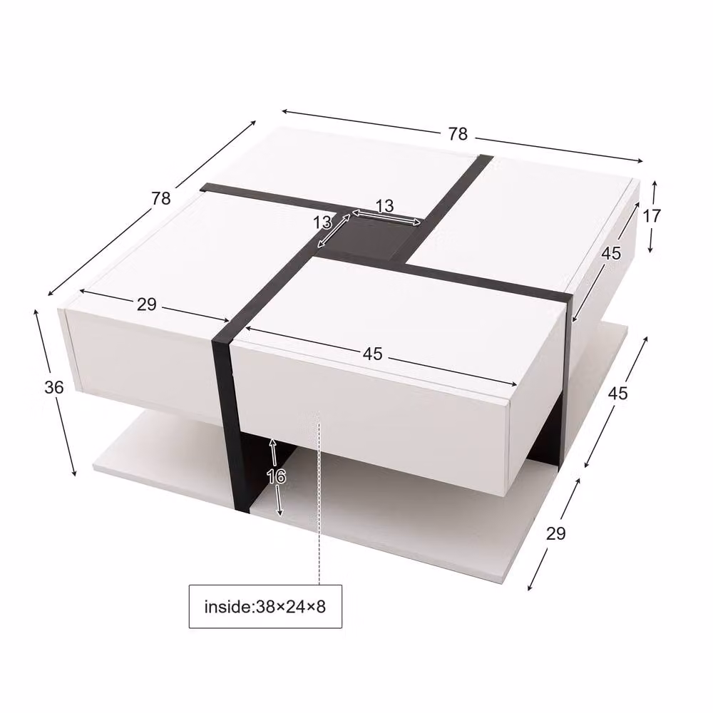 STILVORA Modern Square Coffee Table with 4 Drawers and Lower Shelf in Black and White – 2