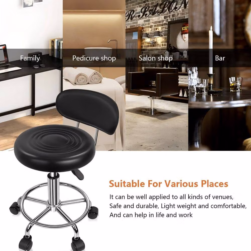KKTONER Stylish Rolling Stool with Low Back and Height Adjustable Footrest in Black – 6