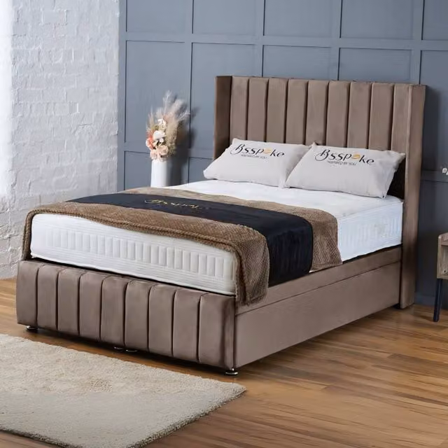 BSSPOKE Zoe Ottoman Divan Bed in Taupe Plush Velvet, Single, W/D/H: 90 x 190 cm – 1