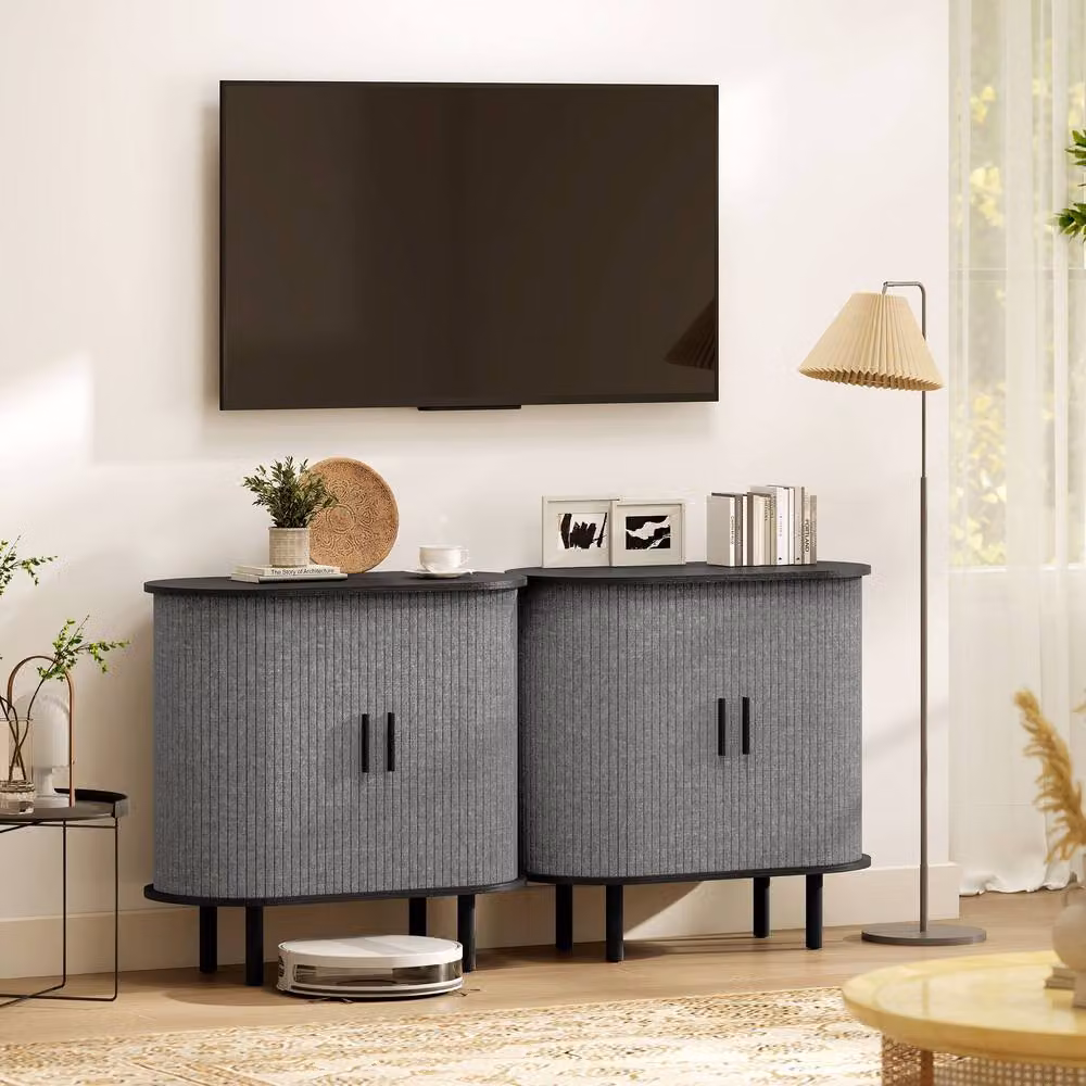 STILVORA Modern Grey Matt Sideboard with Sliding Doors and Storage – 7