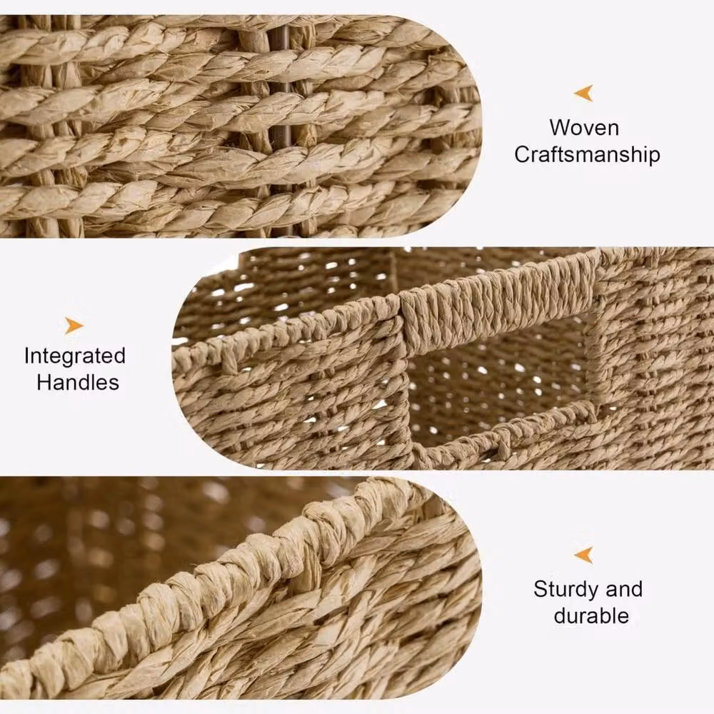 Kelvenix Set of 2 Foldable Seagrass Storage Baskets with Handles in Beige and Sand – 3
