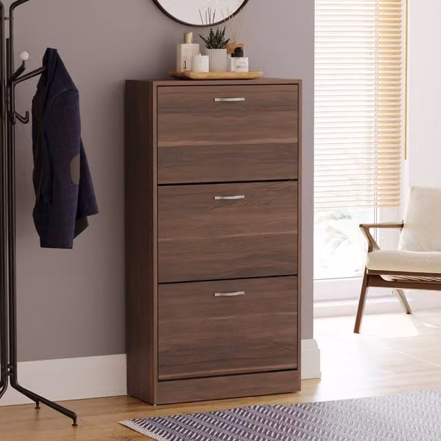 HD Designs Vida Designs Modern 3 Drawer Shoe Cabinet in Walnut