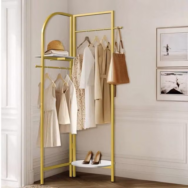 Kelvenix Gold Metal Clothes Rail Stand with Glossy Finish – 1