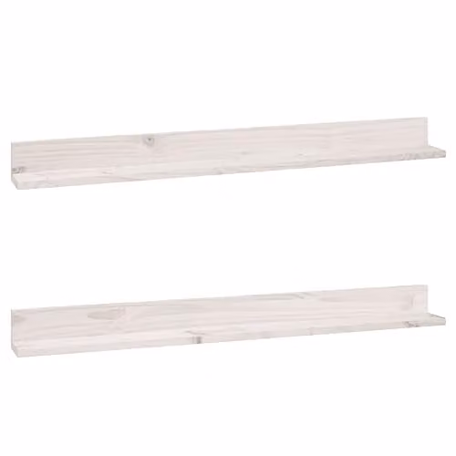 vidaXL Set of 2 White Solid Pine Wood Wall Shelves W: 110 cm, D: 11 cm, H: 9 cm