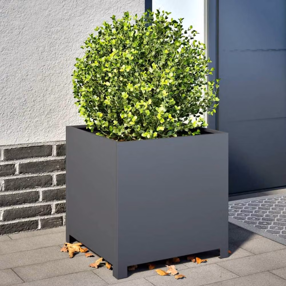 Berkfield Home Durable Steel Garden Planter Tub in Anthracite, W/D/H: 50 x 50 x 50 cm – 2