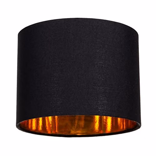 Happy Homewares Modern Black Cotton Fabric Round Drum Lamp Shade with Gold Inner