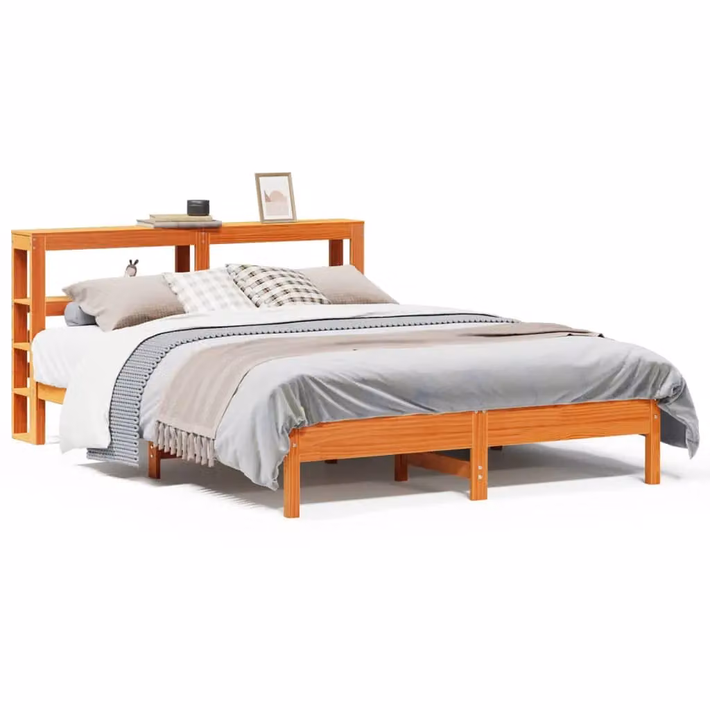 Berkfield Home Solid Wood Pine Bed Frame in Wax Brown, W: 135 cm, L: 190 cm – 2