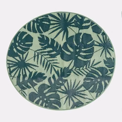 OHS Round Palm Print Outdoor Garden Rug, Green, Diameter: 170 cm – 5