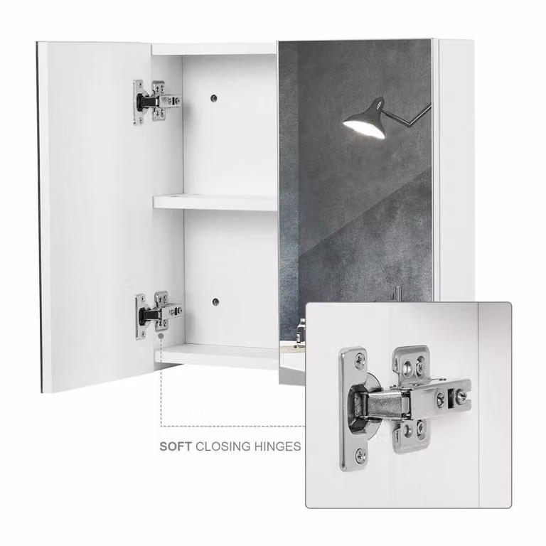 FORGEVIO Mondeer White Glossy Mirrored Bathroom Cabinet with Soft-Close Hinged Doors and Internal Shelves