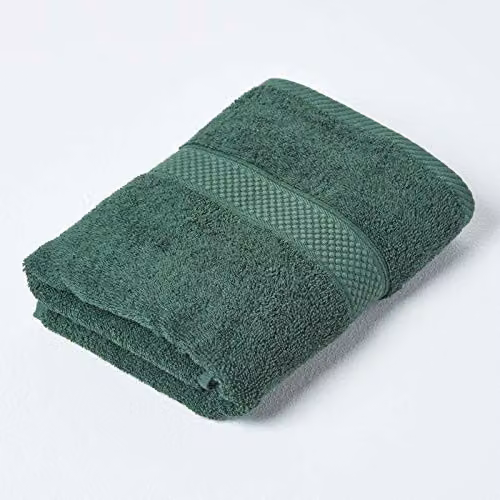 Homescapes Green Turkish Cotton Hand Towel, 500 GSM, Fluffy and Quick-Drying