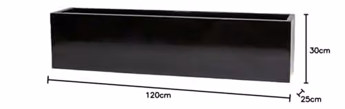 Primrose Black Gloss Polystone Low Trough Planter W: 120 cm, D: 30 cm, H: 25 cm – 6