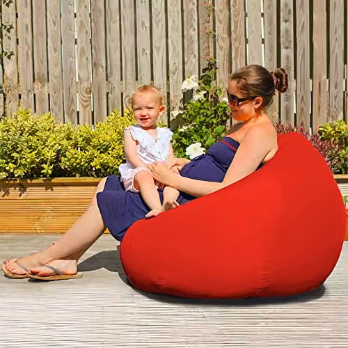 rucomfy Water Repellent Adult Beanbag Chair in Red for Indoor or Outdoor Use – 4