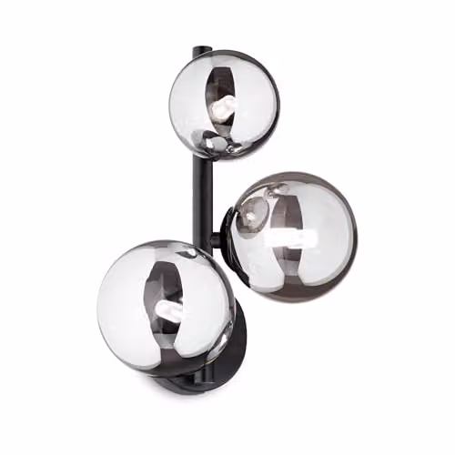 Netlighting Perlage 3 Globe Wall Lamp in Black and Copper with Transparent Glass Spheres