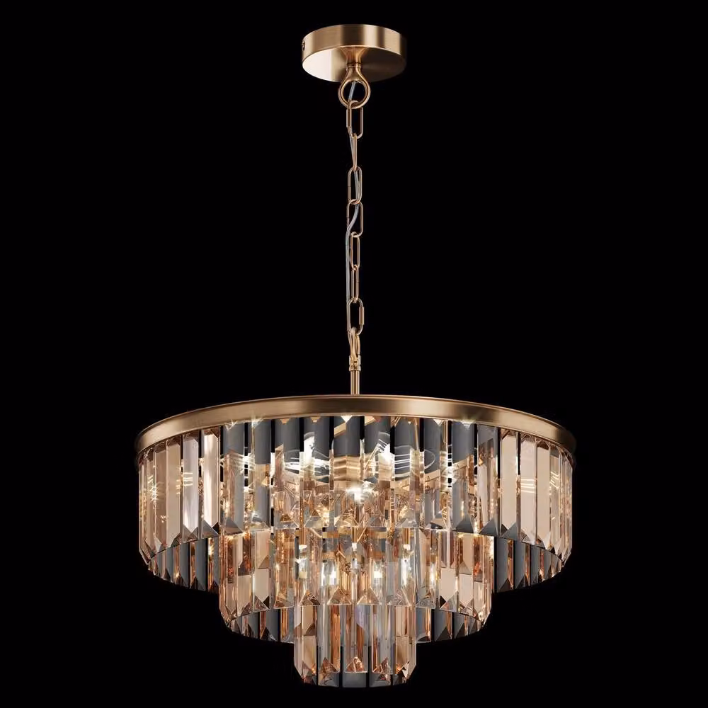 Maytoni Revero Classic 7 Light Pendant Ceiling Light in Gold and Brass with Transparent Amber Glass and E14 Base – 2