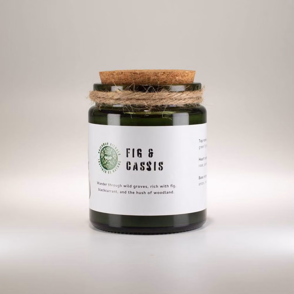 Serenityy Fig & Cassis Soy Wax Aroma Woodwick Candle in Dark Green, 50 g – 2