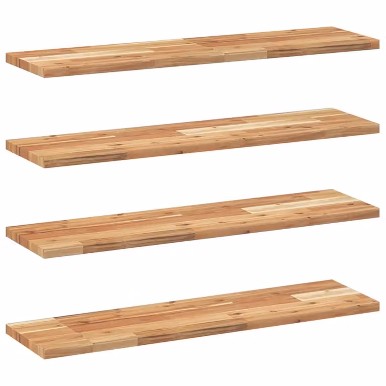 Berkfield Home Set of 4 Floating Shelves in Brown Oil Finished Solid Acacia Wood, W/D/H: 80 x 20 x 2 cm