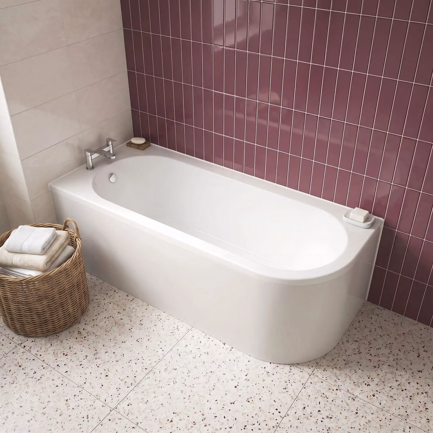 Balterley Left Hand Back to Wall J Corner Bath Leg Set, 1700mm, White – 2