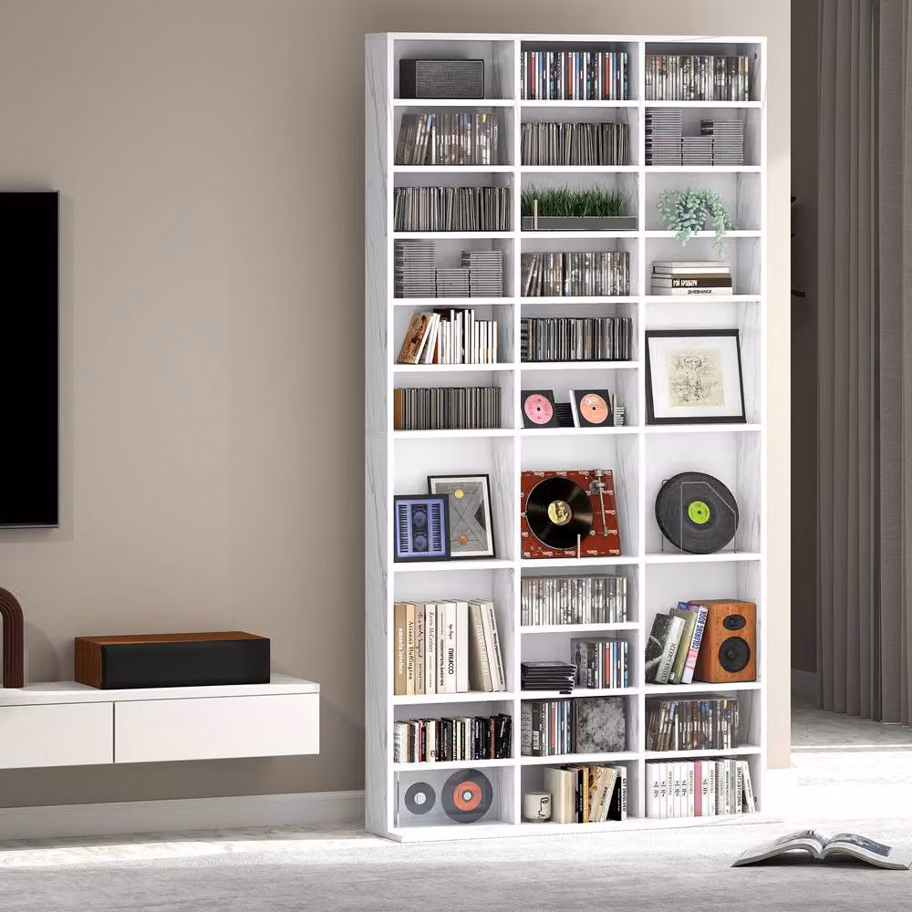 STILVORA Modern CD Storage Unit with Adjustable Shelves in Grey and White – 6