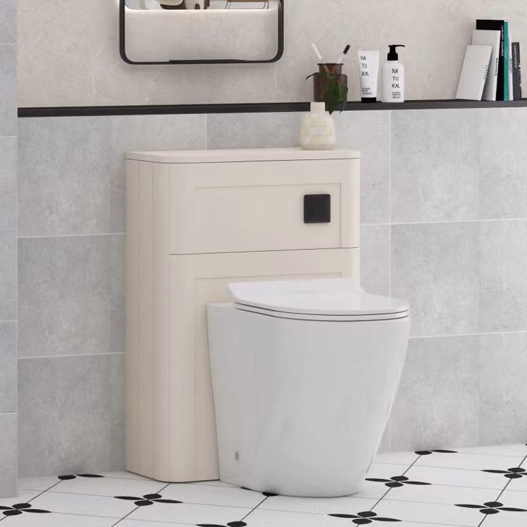 Royal Bathrooms Henley 550mm Mushroom Cashmere WC Unit with Elva Rimless Short Projection Toilet Pan, Slim Soft Close Seat and Cistern