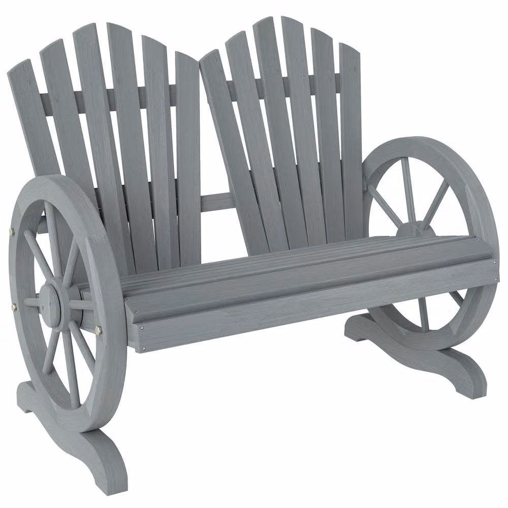Wyld Haus Grey Fir Wood Garden Loveseat with Wagon Wheel Armrests – 2