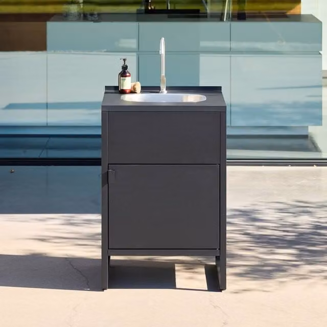 sweeek Outdoor Kitchen Steel Sink and Single Door Unit in Matt Black, W: 60 cm, H: 92.5 cm, D: 60 cm – 1