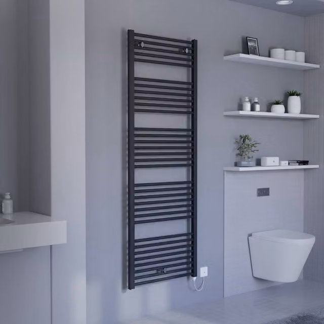 Bathroom Kingdom Primo Electric Straight Heated Towel Rail in Anthracite Grey, H: 172.8 cm, W: 60 cm