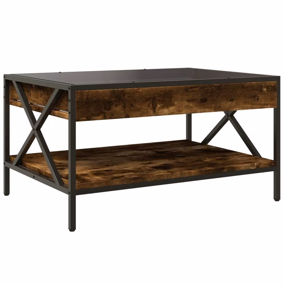Berkfield Home Infinity LED Decorative Coffee Table in Smoked Oak and Brown, W: 70 cm, D: 50 cm, H: 38 cm – 6