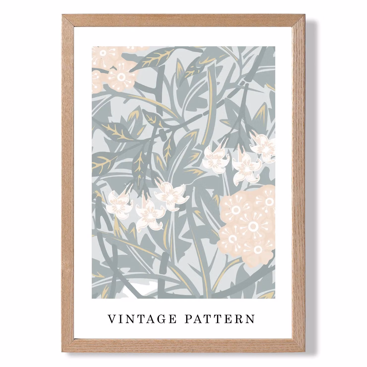 ARTZE William Morris Jasmine Floral Art Print in Green and Peach with Oak Frame, A3 – 2
