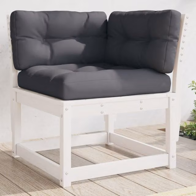 Berkfield Home White Solid Pine Garden Corner Sofa with Cushions W/D/H: 73 x 73 x 78 cm