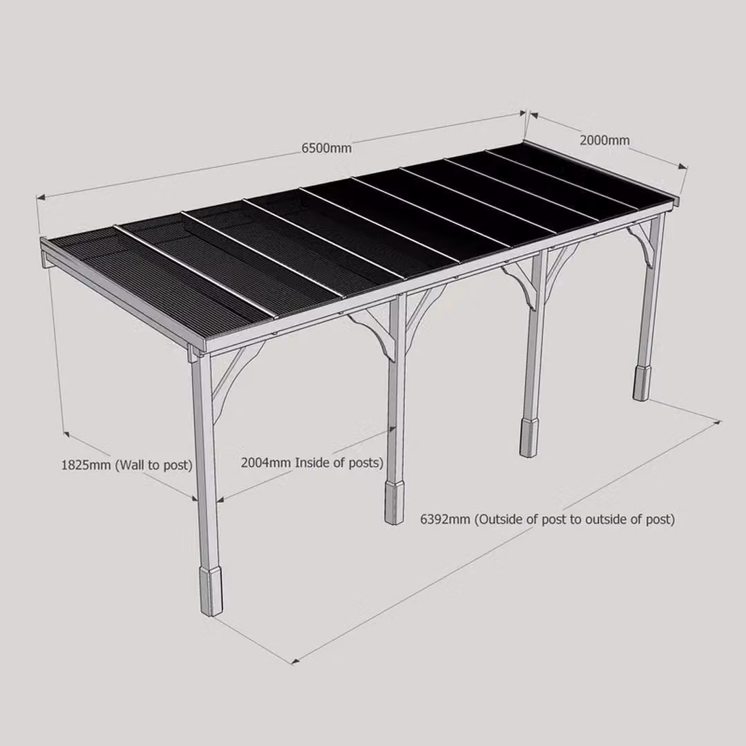 Rutland County Garden Furniture Wood and Polycarbonate Carport with 4 Posts, Light Green, W: 650 cm, D: 200 cm, H: 270 cm – 5