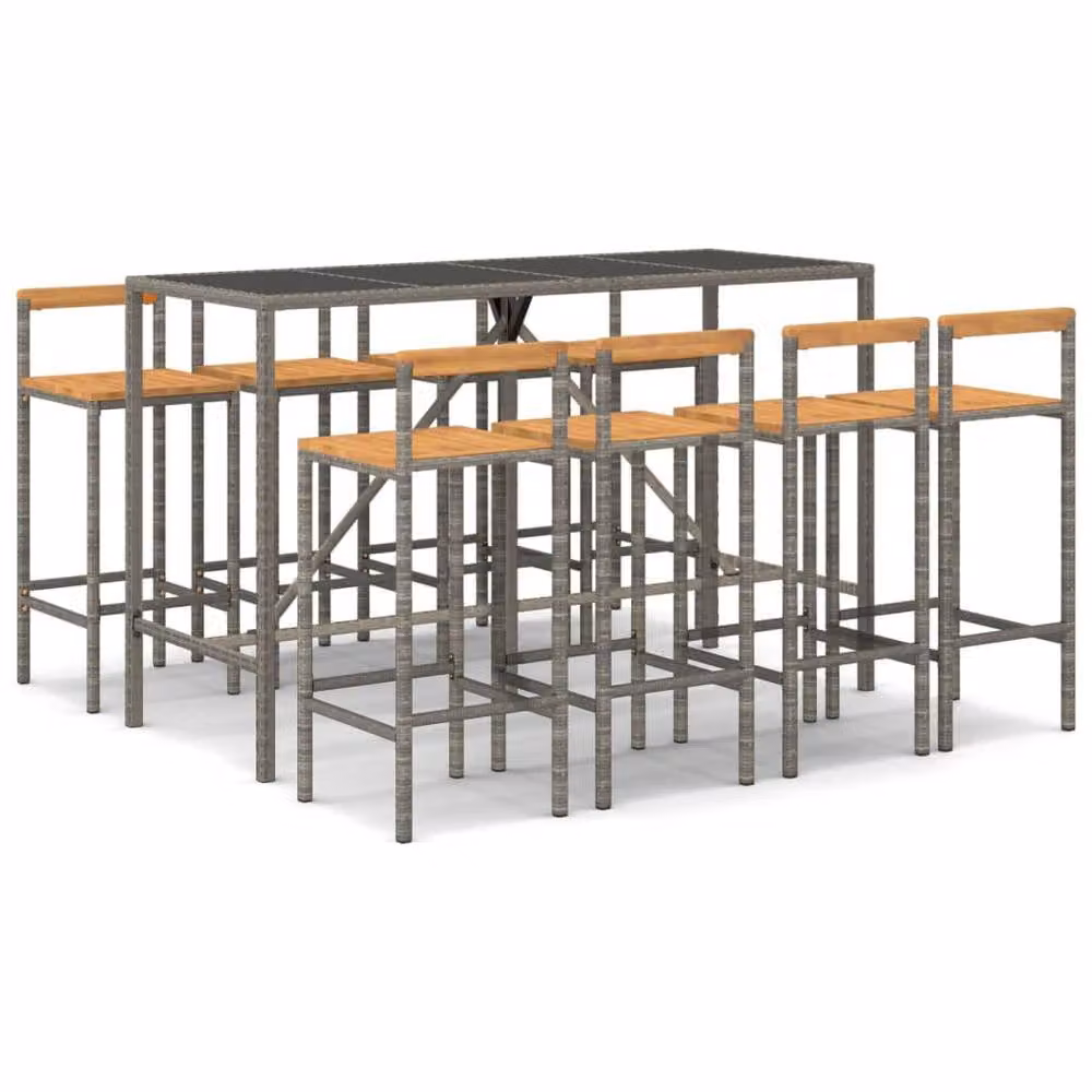 Berkfield Home Beautiful 9 Piece Grey Poly Rattan and Solid Acacia Wood Garden Bar Set – 3