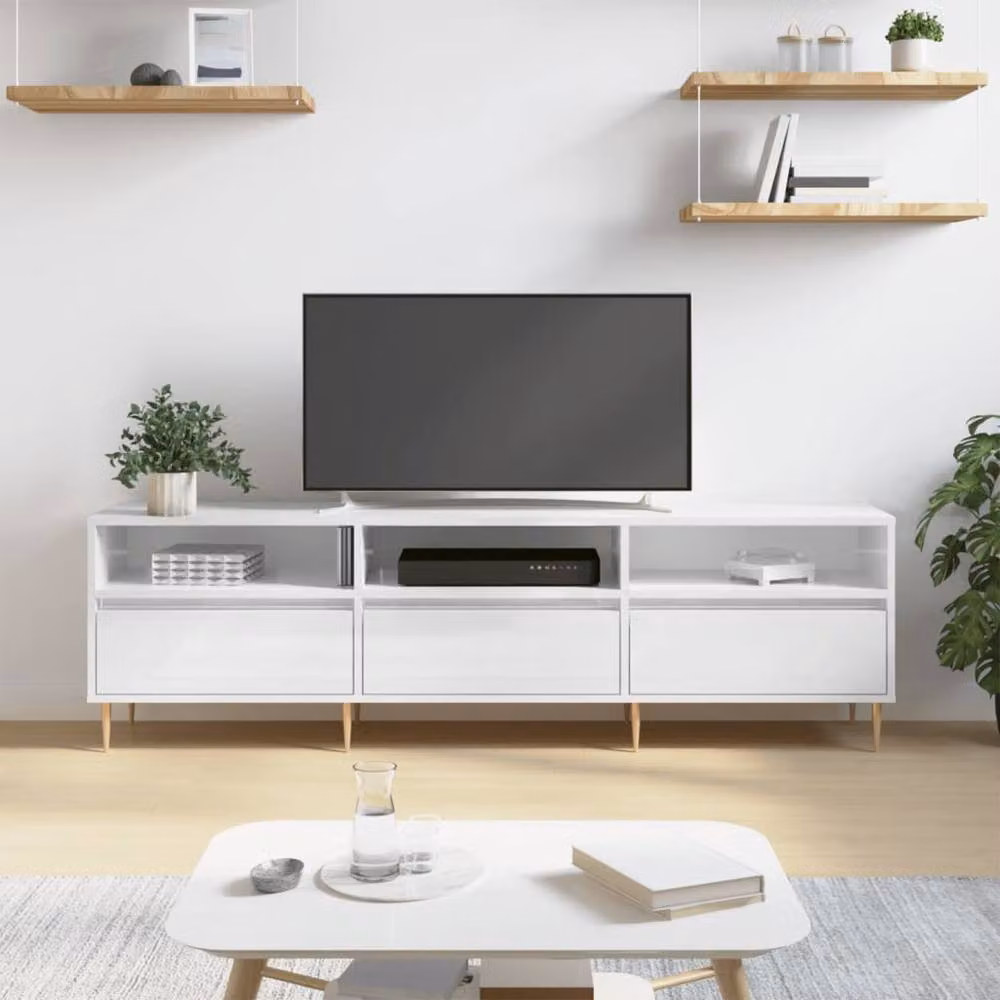 Berkfield Home High Gloss White TV Cabinet W: 150 cm, D: 30 cm, H: 44.5 cm – 2