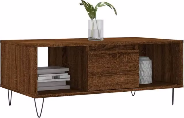 Berkfield Home Modern Rectangular Coffee Table in Brown Oak, W/D/H: 90 x 50 x 36.5 cm – 1